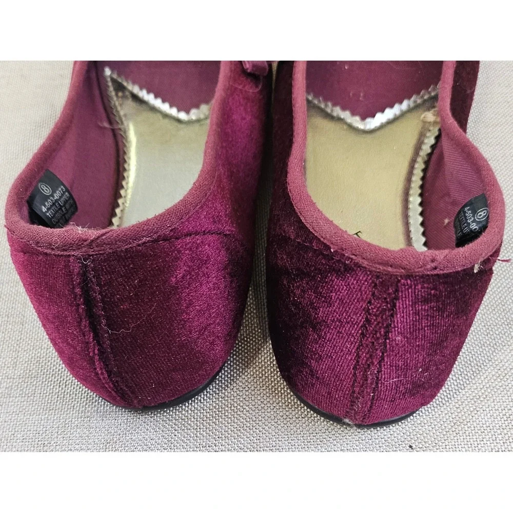 Comfort Cove Velvet Ballet Flats Women's‎ Size 8 Bow Maroon Dark Red Shoes